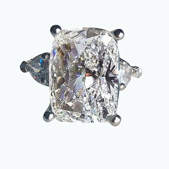 5Ct Cushion Long Cut Swarovski 3-Stones Solitaire Ring - Picture 9 of 13